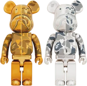 Bearbrick x BAPE Camo Shark 1000% Set of 2 Gold/Silver