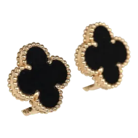 Van Cleef & Arpels Vintage Alhambra Onyx Earrings 18K Gold